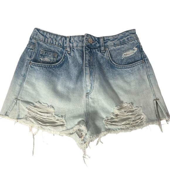 TOPSHOP Moto Mom Dip Dyed Denim Cut Off Distressed Shorts US 6 - Picture 1 of 4